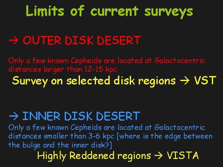 Limits of current surveys OUTER DISK DESERT Only a few known Cepheids are located
