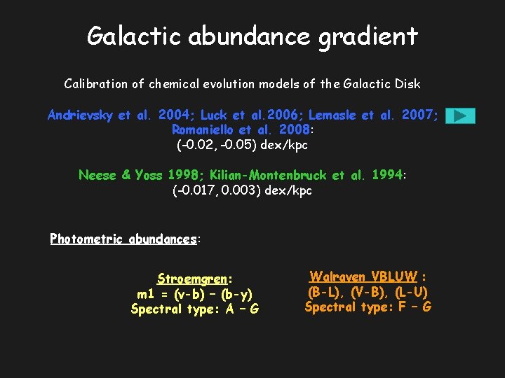 Galactic abundance gradient Calibration of chemical evolution models of the Galactic Disk Andrievsky et