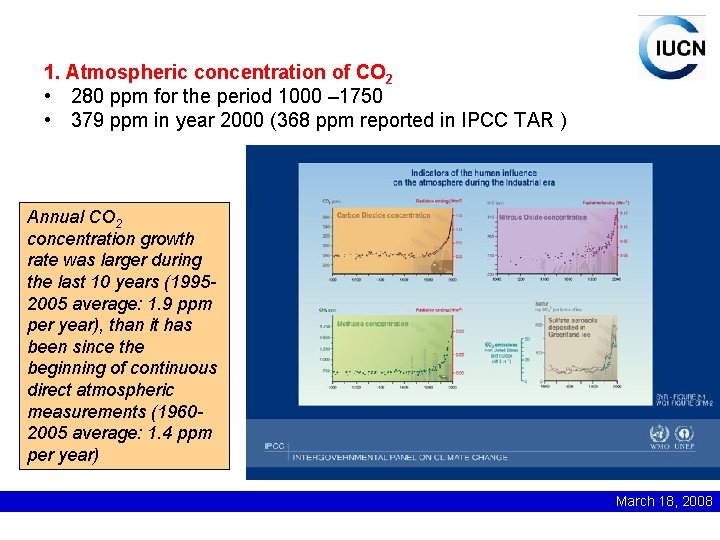 1. Atmospheric concentration of CO 2 • 280 ppm for the period 1000 –