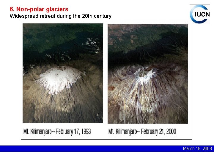 6. Non-polar glaciers Widespread retreat during the 20 th century March 18, 2008 