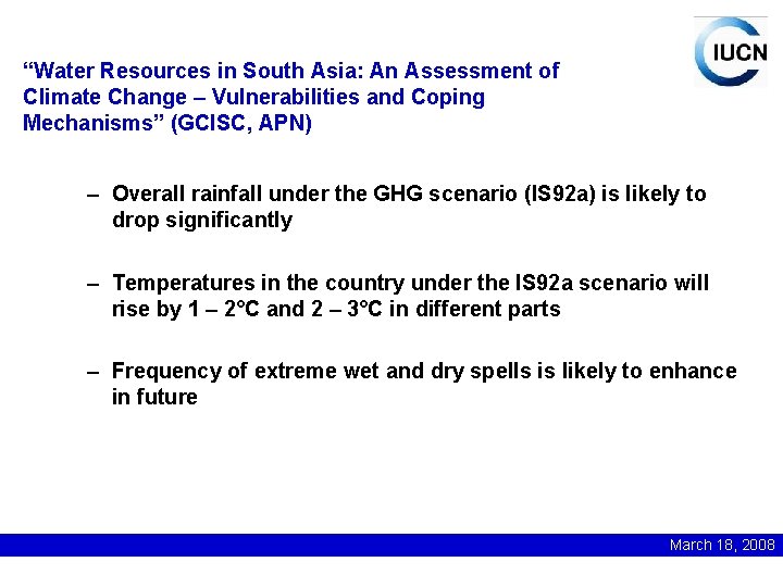 “Water Resources in South Asia: An Assessment of Climate Change – Vulnerabilities and Coping