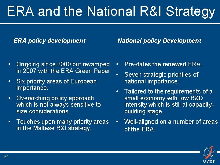 ERA and the National R&I Strategy ERA policy development National policy Development • Ongoing