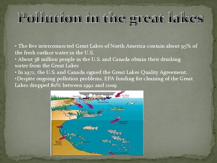Pollution in the great lakes • The five interconnected Great Lakes of North America