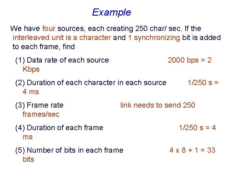 Example We have four sources, each creating 250 char/ sec. If the interleaved unit