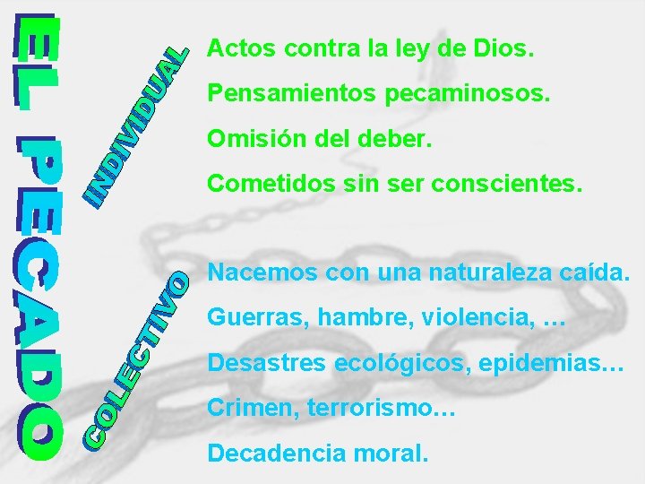 Actos contra la ley de Dios. Pensamientos pecaminosos. Omisión del deber. Cometidos sin ser