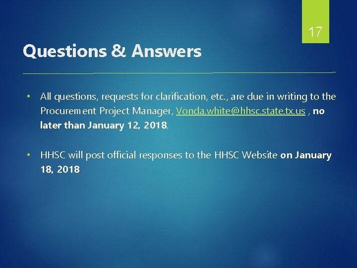 Questions & Answers 17 • All questions, requests for clarification, etc. , are due