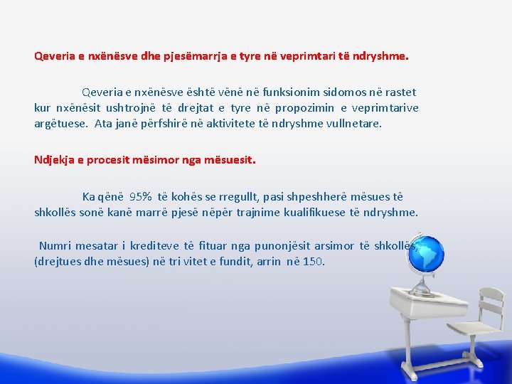 Qeveria e nxënësve dhe pjesëmarrja e tyre në veprimtari të ndryshme. Qeveria e nxënësve