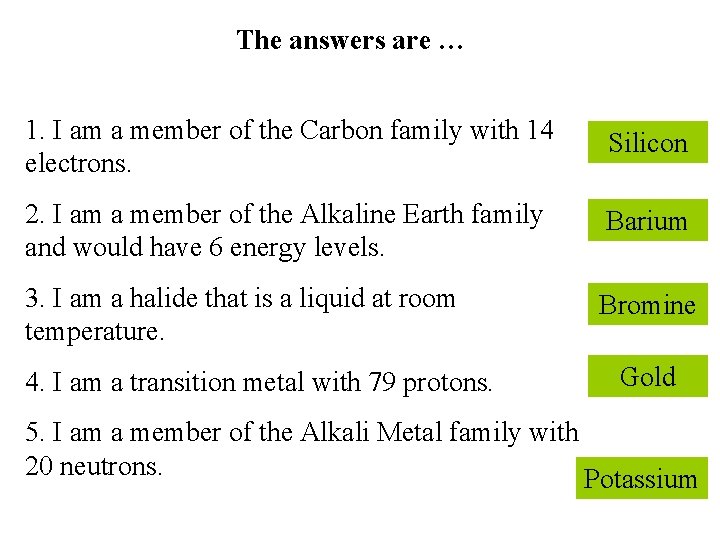 The answers are … 1. I am a member of the Carbon family with