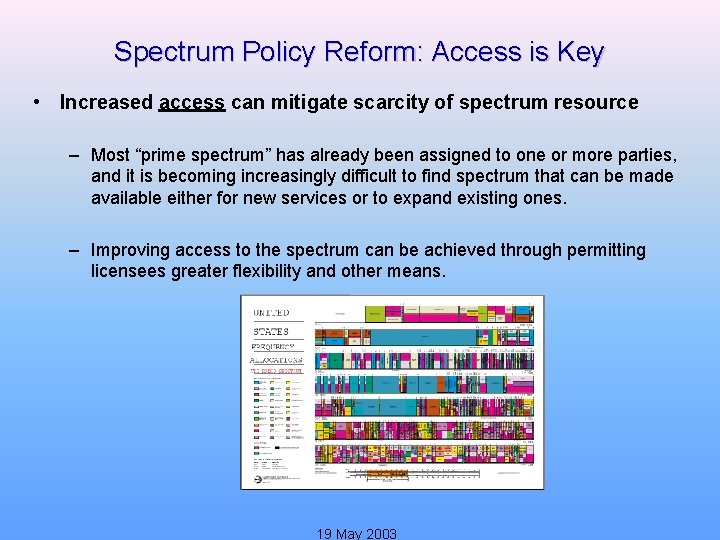 Spectrum Policy Reform: Access is Key • Increased access can mitigate scarcity of spectrum