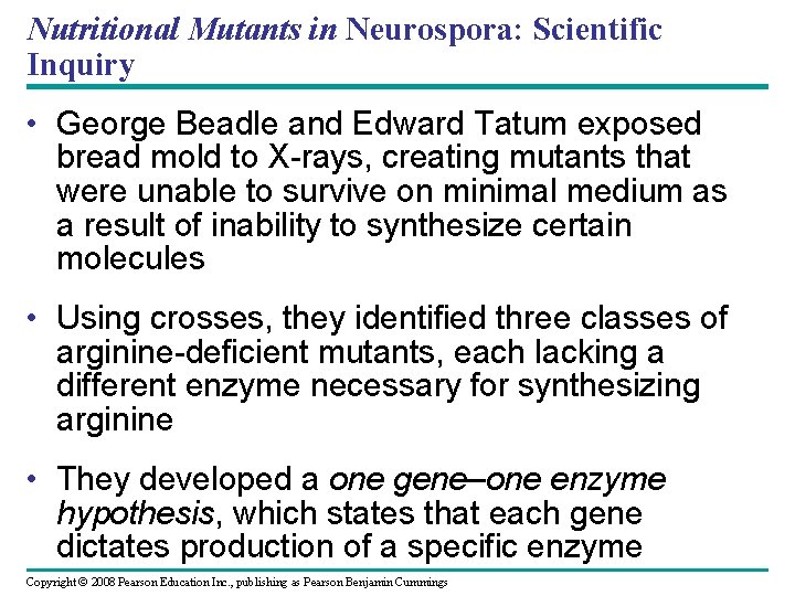 Nutritional Mutants in Neurospora: Scientific Inquiry • George Beadle and Edward Tatum exposed bread