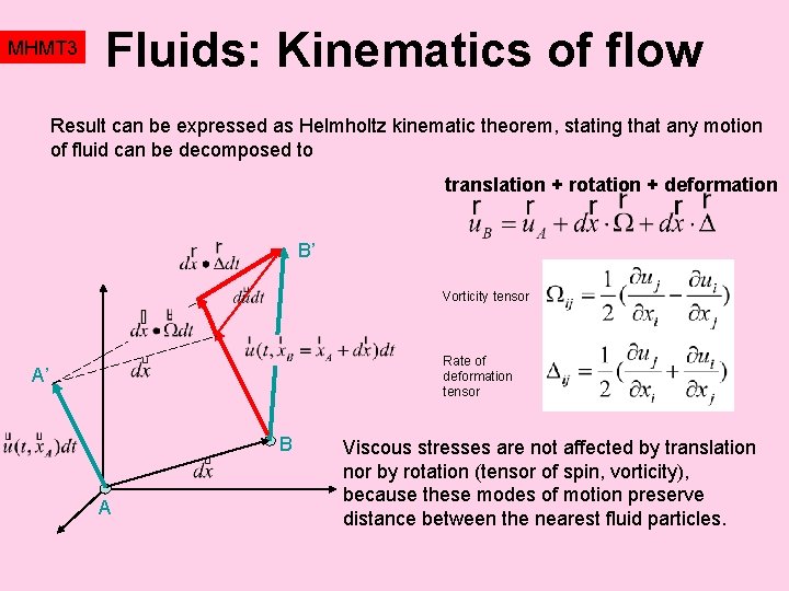 MHMT 3 Fluids: Kinematics of flow Result can be expressed as Helmholtz kinematic theorem,