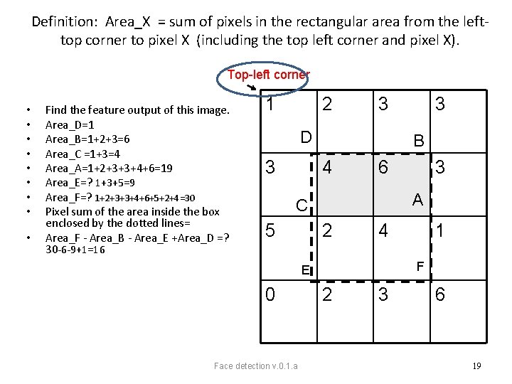 Definition: Area_X = sum of pixels in the rectangular area from the lefttop corner