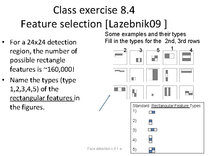 Class exercise 8. 4 Feature selection [Lazebnik 09 ] • For a 24 x