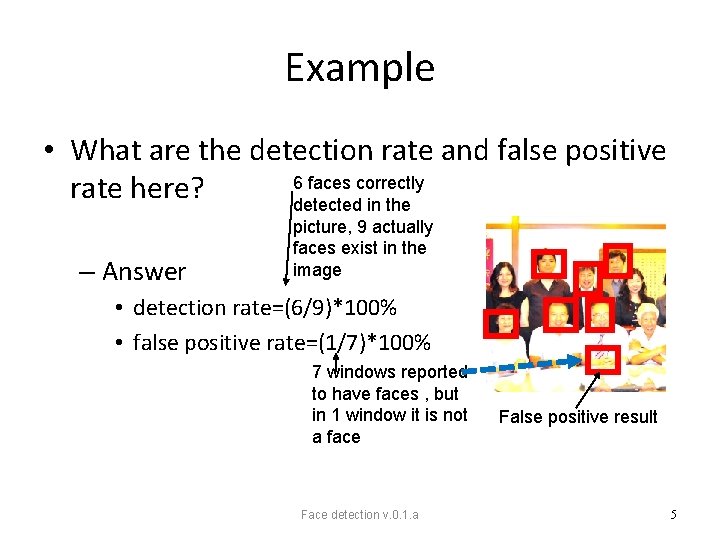 Example • What are the detection rate and false positive 6 faces correctly rate