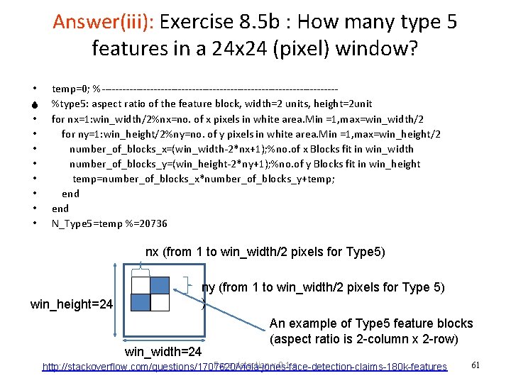 Answer(iii): Exercise 8. 5 b : How many type 5 features in a 24