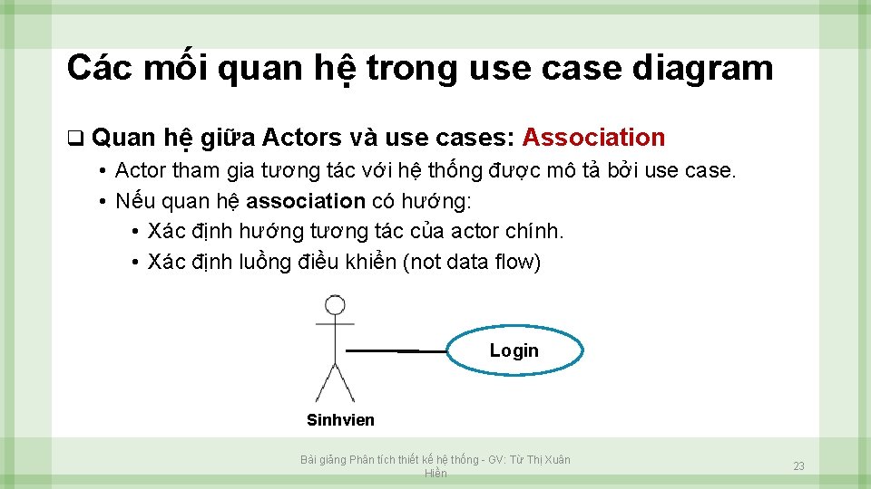 Các mối quan hệ trong use case diagram q Quan hệ giữa Actors và