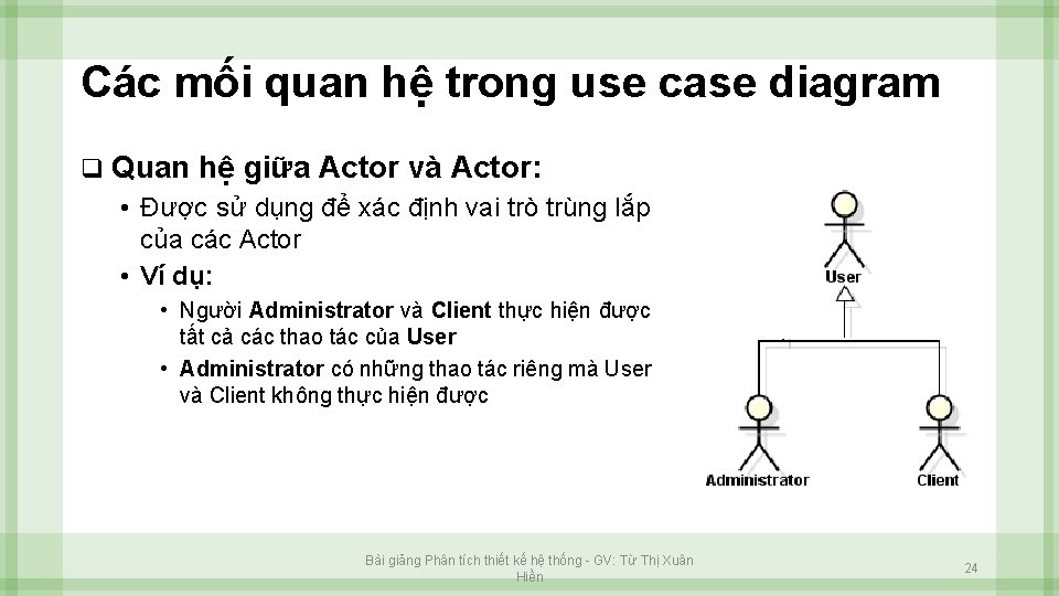 Các mối quan hệ trong use case diagram q Quan hệ giữa Actor và