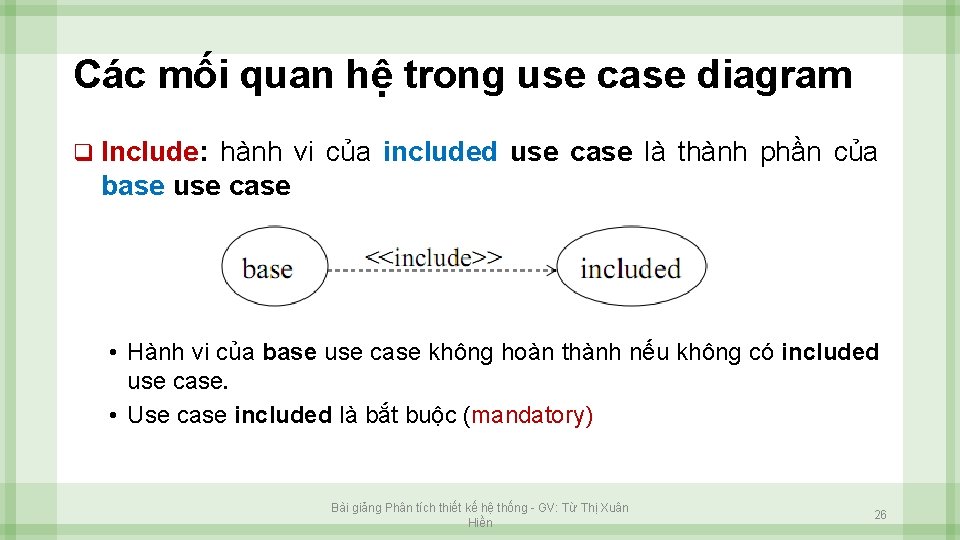 Các mối quan hệ trong use case diagram q Include: hành vi của included