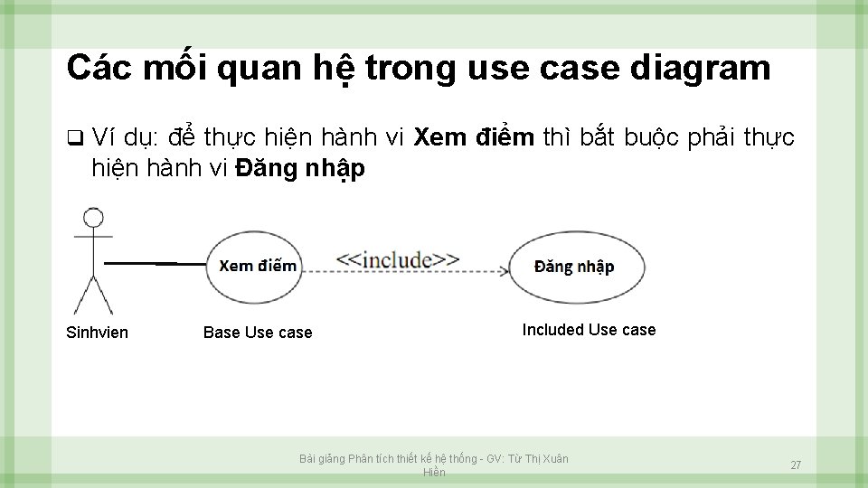 Các mối quan hệ trong use case diagram q Ví dụ: để thực hiện