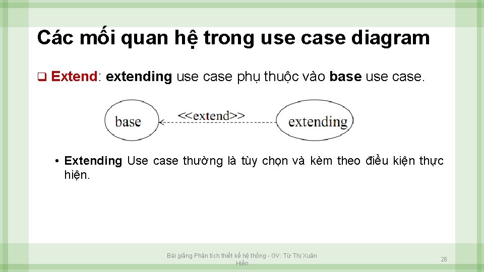 Các mối quan hệ trong use case diagram q Extend: extending use case phụ