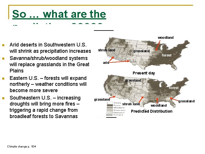 So … what are the predictions? ? ? woodland n n Arid deserts in