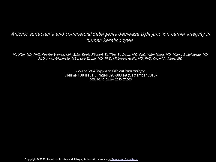Anionic surfactants and commercial detergents decrease tight junction barrier integrity in human keratinocytes Mu
