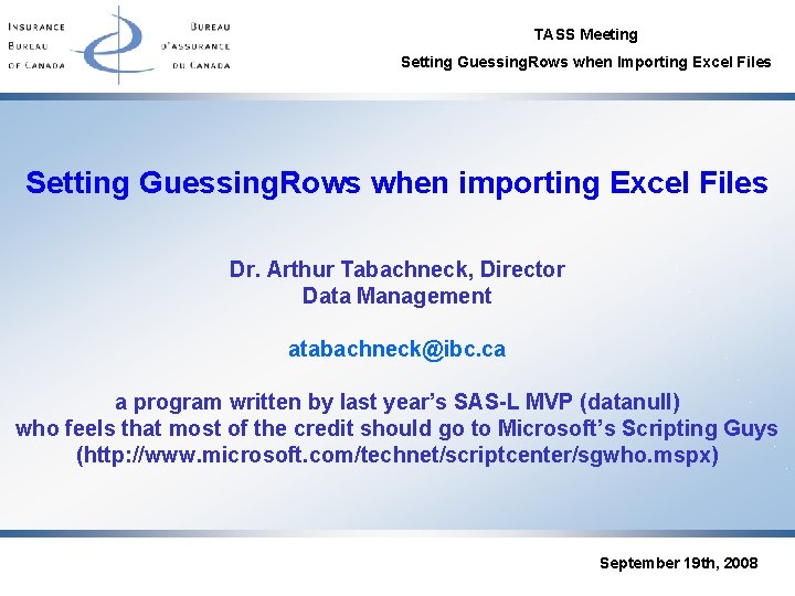 TASS Meeting Setting Guessing. Rows when Importing Excel Files Setting Guessing. Rows when importing