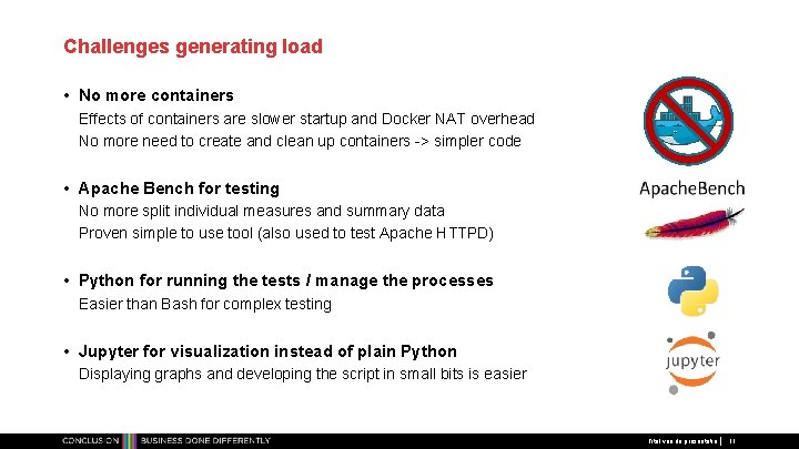 Challenges generating load • No more containers Effects of containers are slower startup and