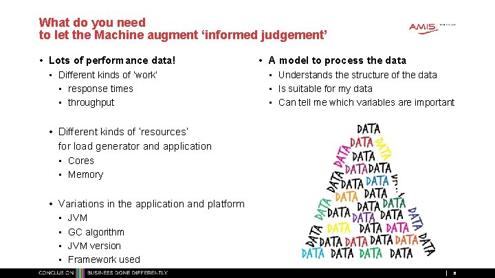 What do you need to let the Machine augment ‘informed judgement’ • Lots of