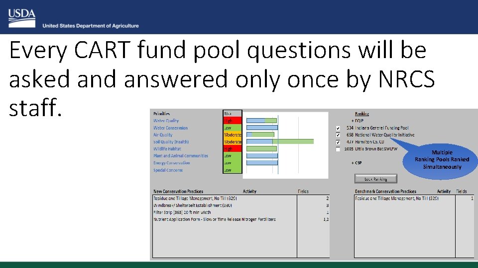 Every CART fund pool questions will be asked answered only once by NRCS staff.