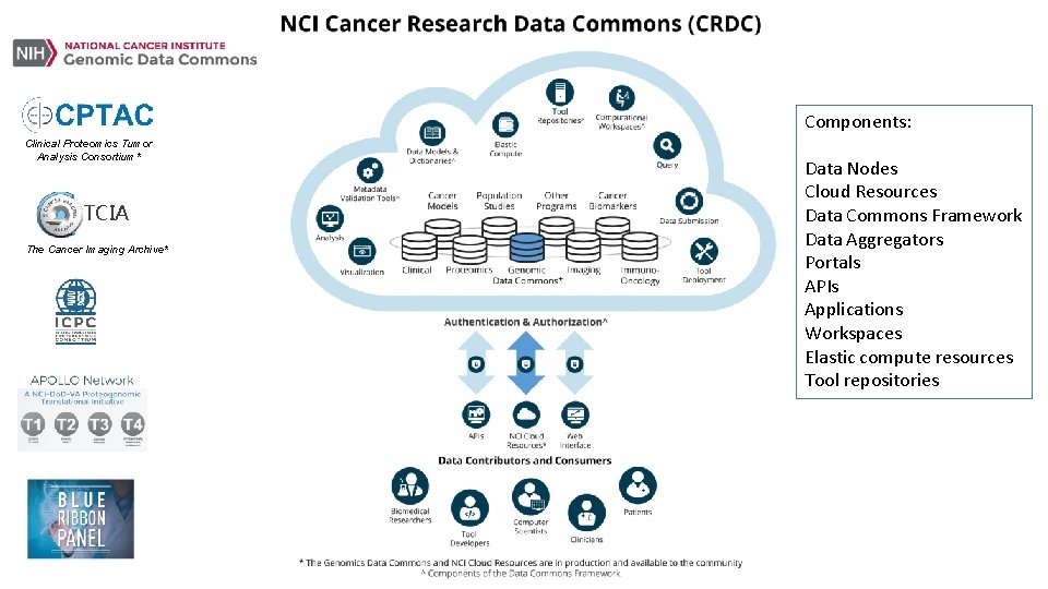 Components: Clinical Proteomics Tumor Analysis Consortium* TCIA The Cancer Imaging Archive* Data Nodes Cloud