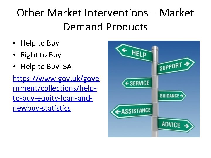 Other Market Interventions – Market Demand Products • Help to Buy • Right to