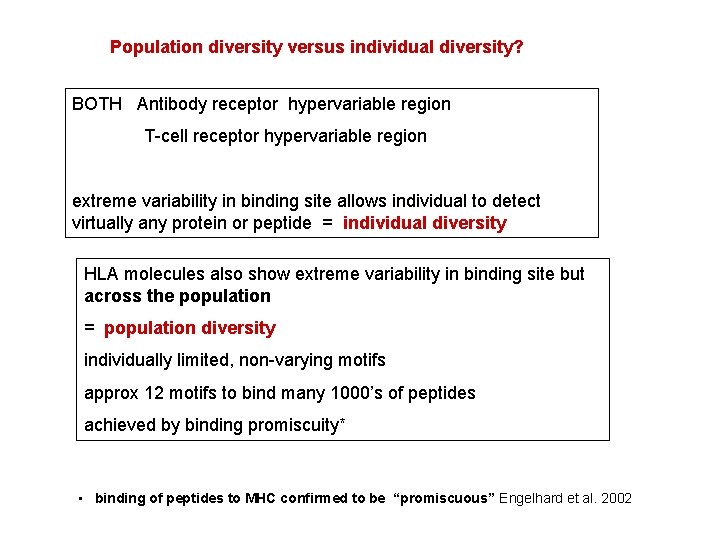 Population diversity versus individual diversity? BOTH Antibody receptor hypervariable region T-cell receptor hypervariable region