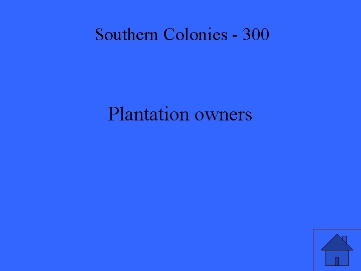 Southern Colonies - 300 Plantation owners 