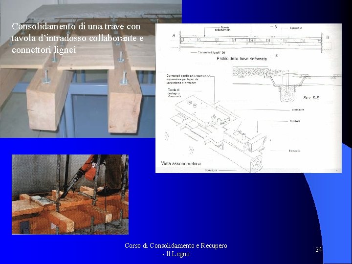 Consolidamento di una trave con tavola d’intradosso collaborante e connettori lignei Corso di Consolidamento