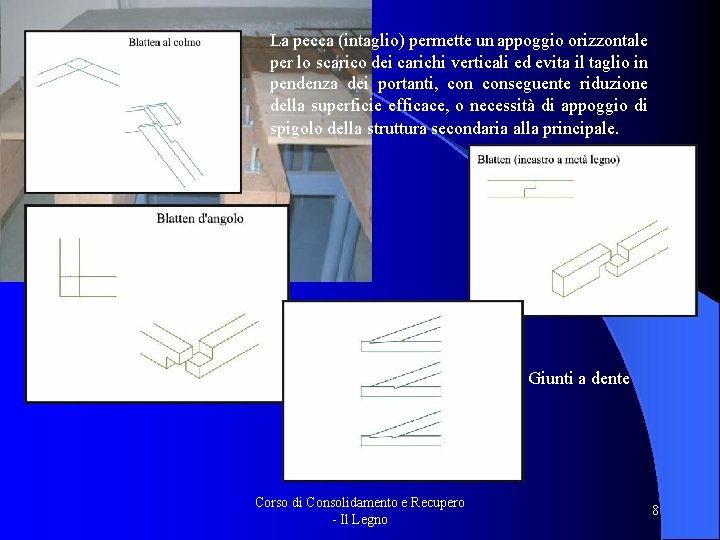 La pecca (intaglio) permette un appoggio orizzontale per lo scarico dei carichi verticali ed