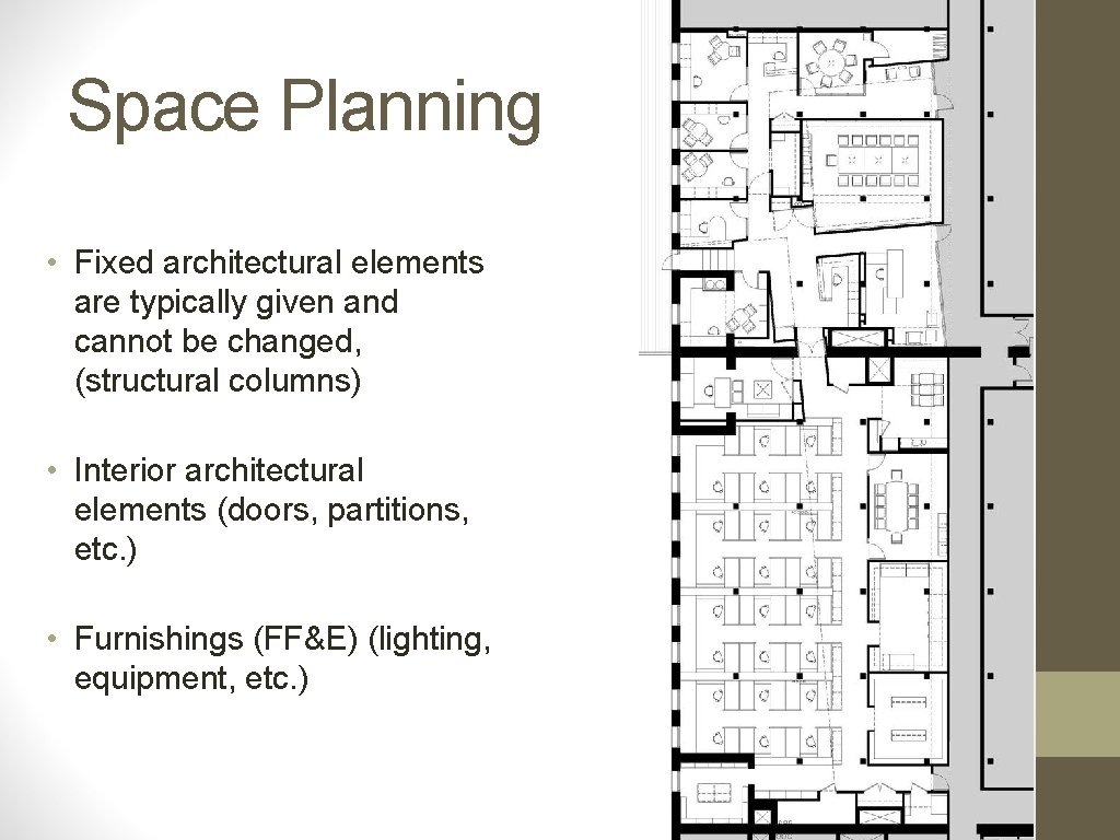 Space Planning • Fixed architectural elements are typically given and cannot be changed, (structural