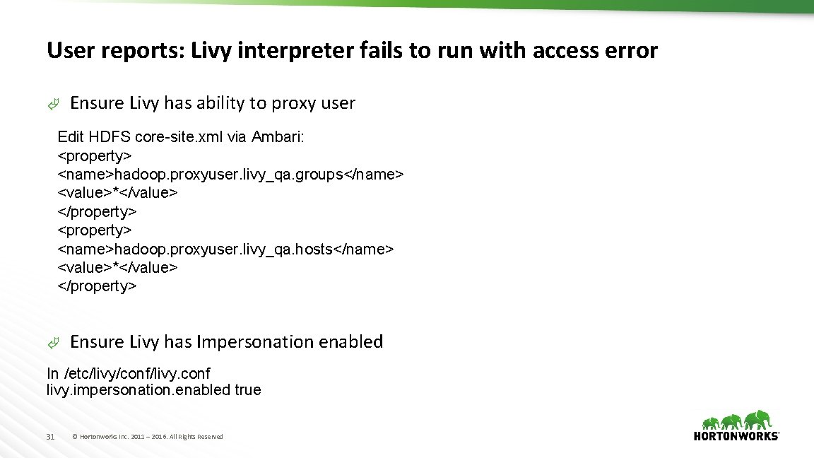 User reports: Livy interpreter fails to run with access error Ã Ensure Livy has
