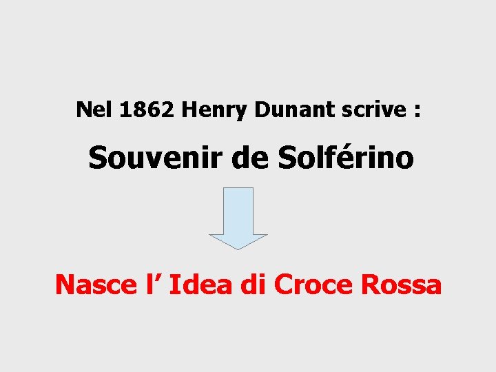Nel 1862 Henry Dunant scrive : Souvenir de Solférino Nasce l’ Idea di Croce