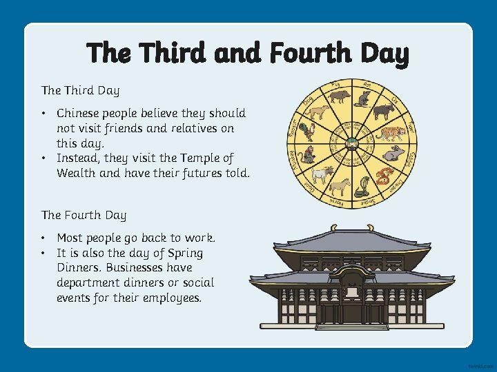 The Third and Fourth Day The Third Day • Chinese people believe they should The Third and Fourth Day The Third Day • Chinese people believe they should