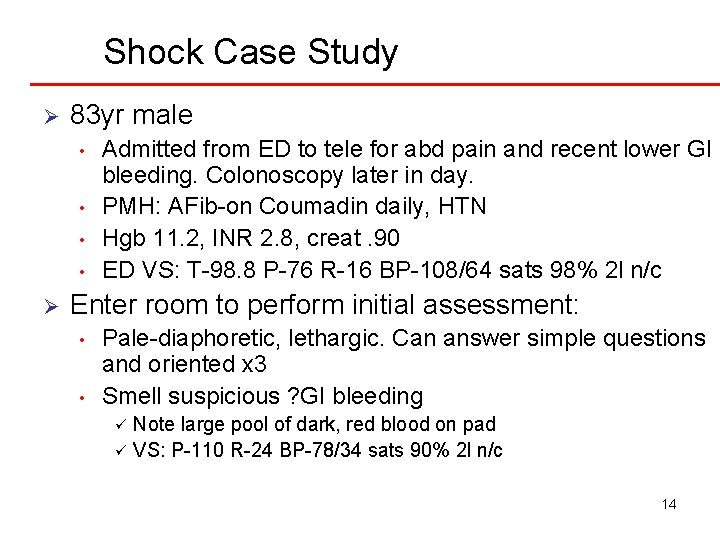 Shock Case Study Ø 83 yr male • • Ø Admitted from ED to