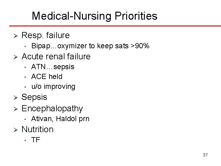 Medical-Nursing Priorities Ø Resp. failure • Ø Acute renal failure • • • Ø