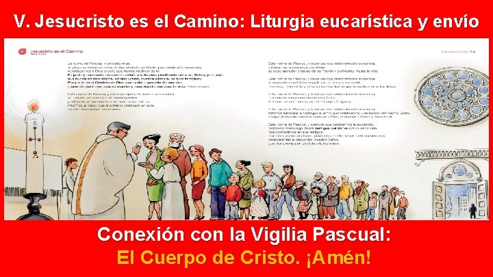V. Jesucristo es el Camino: Liturgia eucarística y envío Conexión con la Vigilia Pascual: