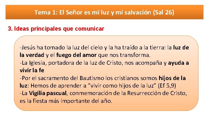 Tema 1: El Señor es mi luz y mi salvación (Sal 26) 3. Ideas