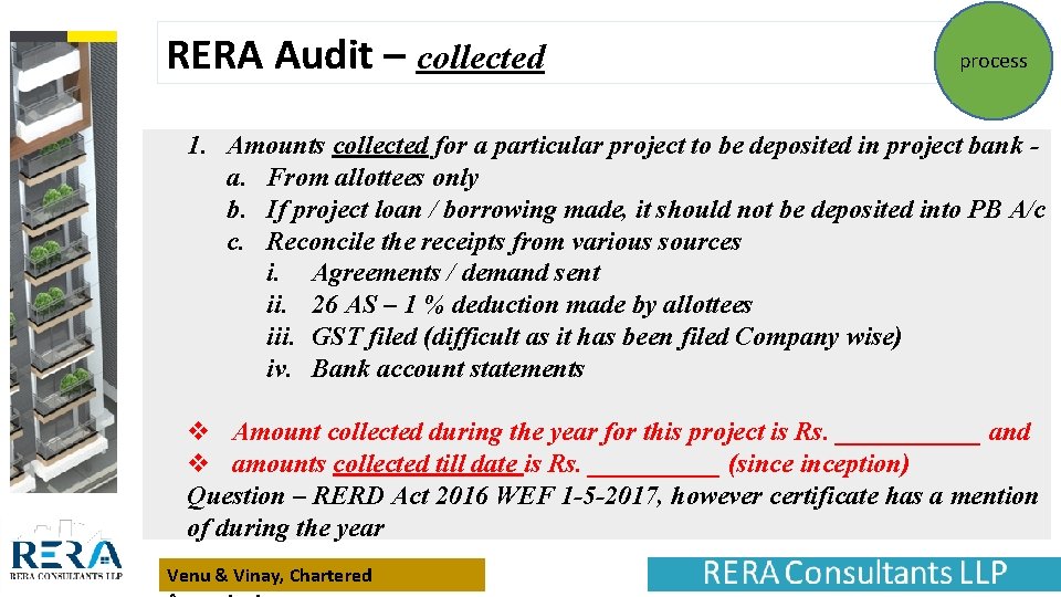 RERA Audit – collected process 1. Amounts collected for a particular project to be