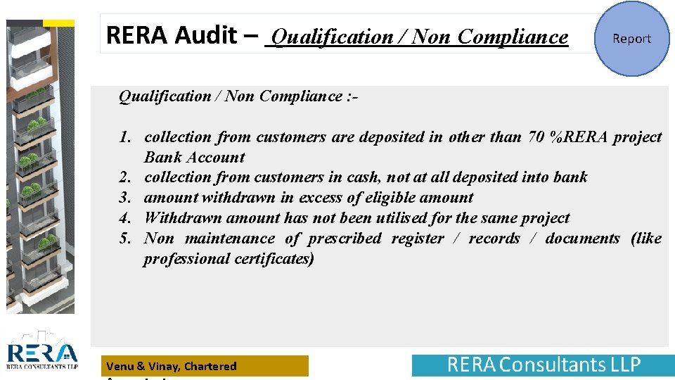 RERA Audit – Qualification / Non Compliance Report Qualification / Non Compliance : -
