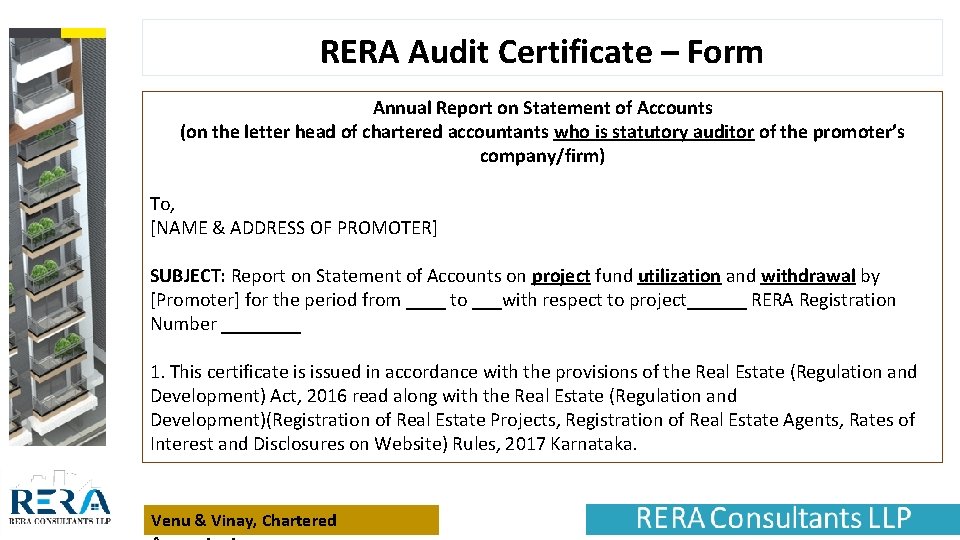 RERA Audit Certificate – Form Annual Report on Statement of Accounts (on the letter