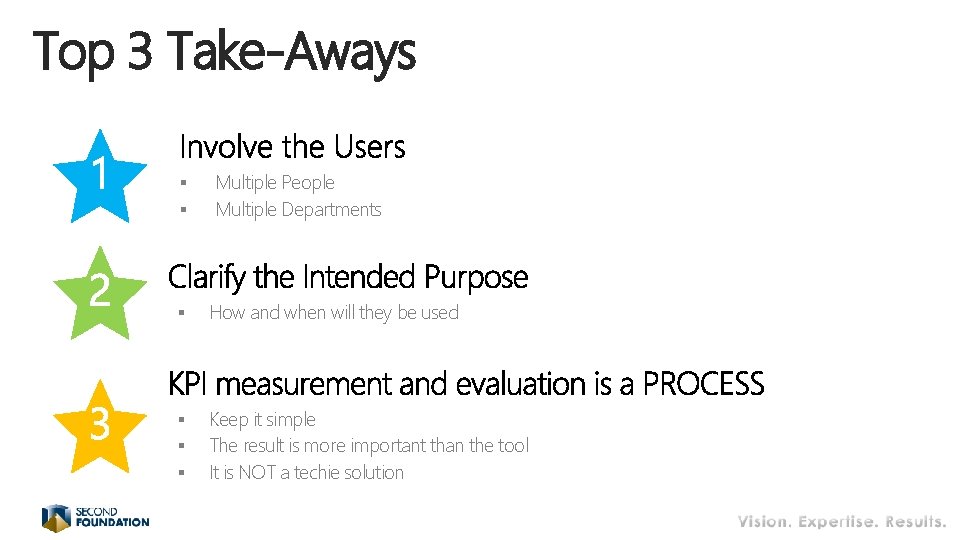 Top 3 Take-Aways § § Multiple People Multiple Departments § How and when will Top 3 Take-Aways § § Multiple People Multiple Departments § How and when will