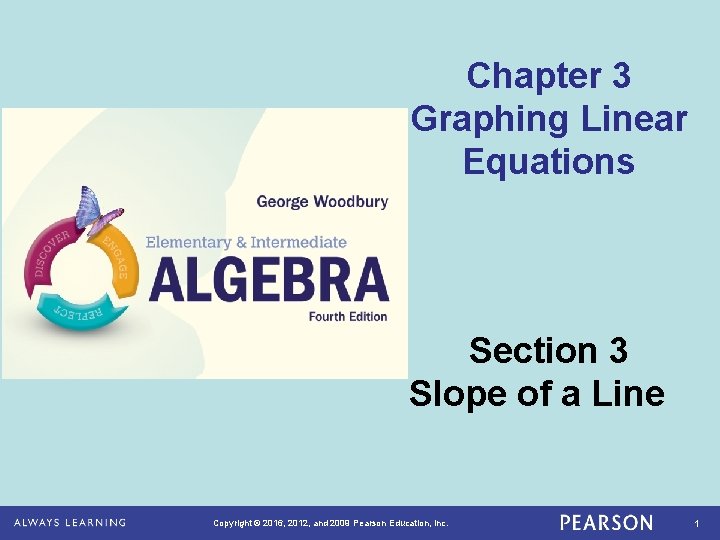 Chapter 3 Graphing Linear Equations Section 3 Slope of a Line Copyright © 2016,