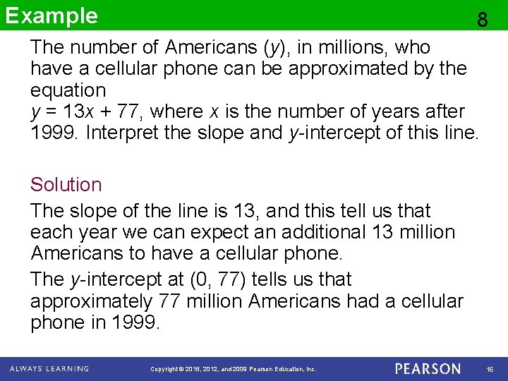 Example 8 The number of Americans (y), in millions, who have a cellular phone